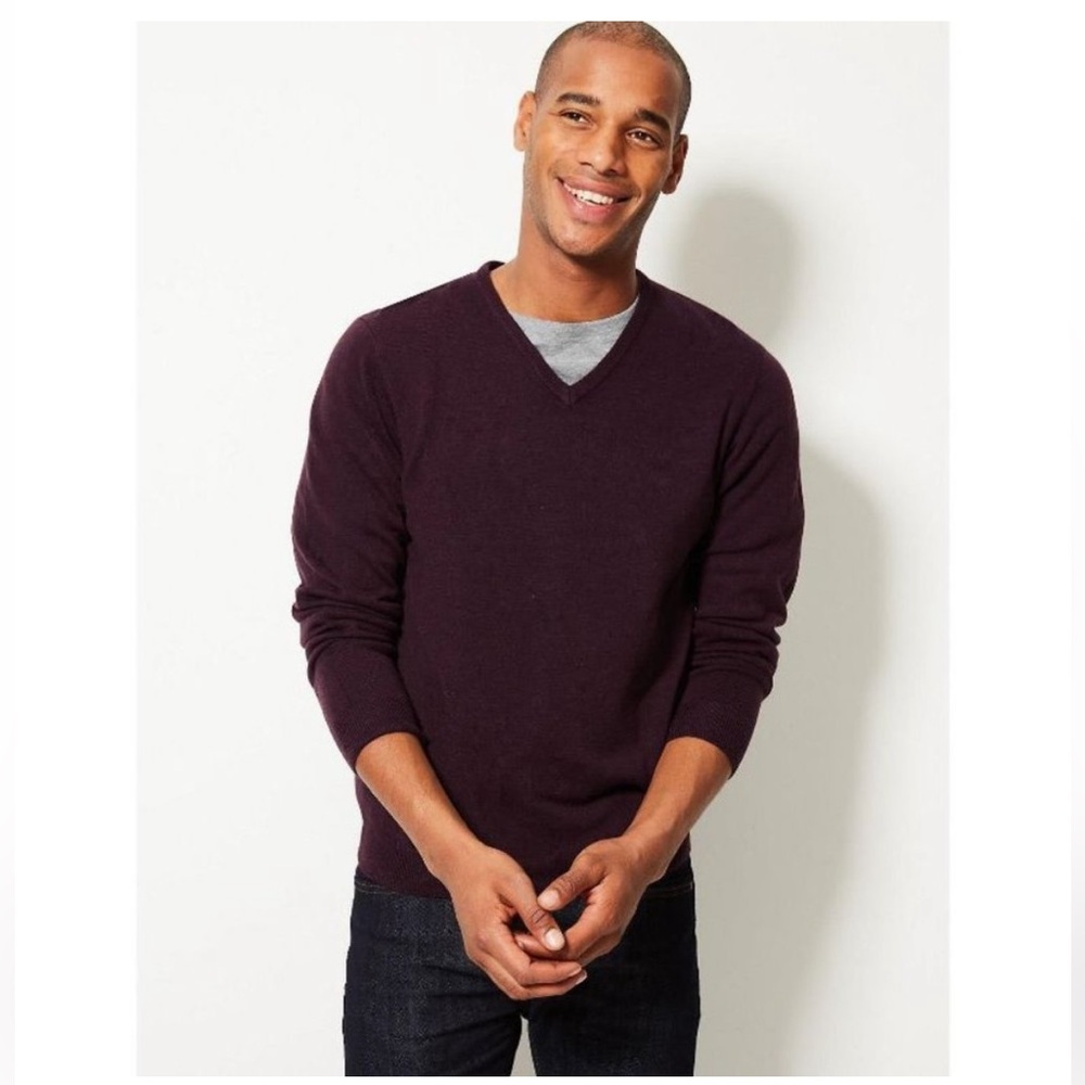 M&S Collection Pure Merino Wool V-Neck Jumper Sweater Men's L